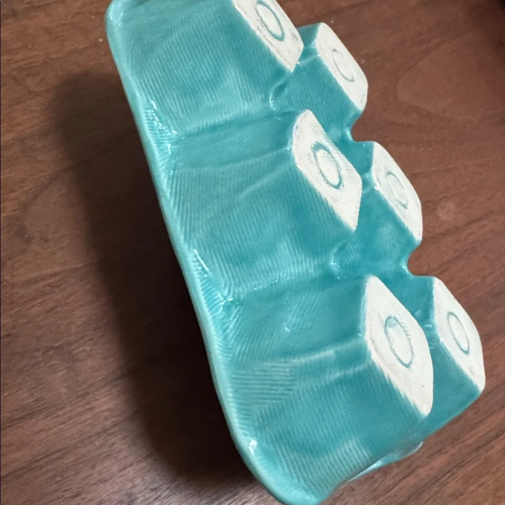 ANTHROPOLOGIE biscuit HALF-DOZEN 6 EGG CRATE TURQUOISE Blue STONEWARE #25442534